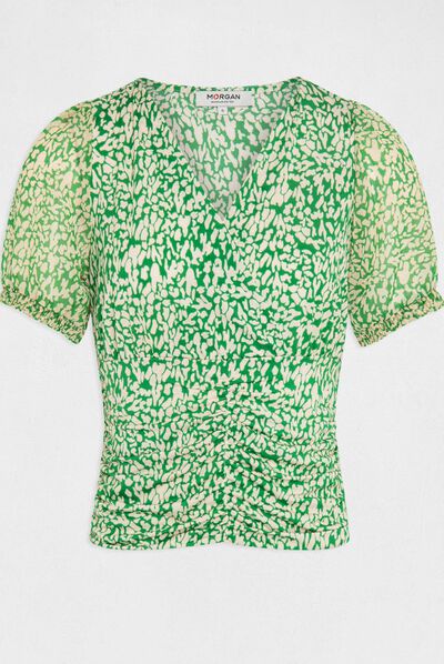 T-shirt manches courtes imprimé abstrait vert femme