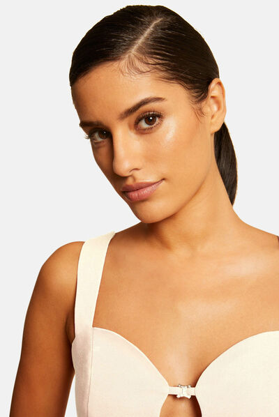 Robe droite avec col bustier ivoire femme