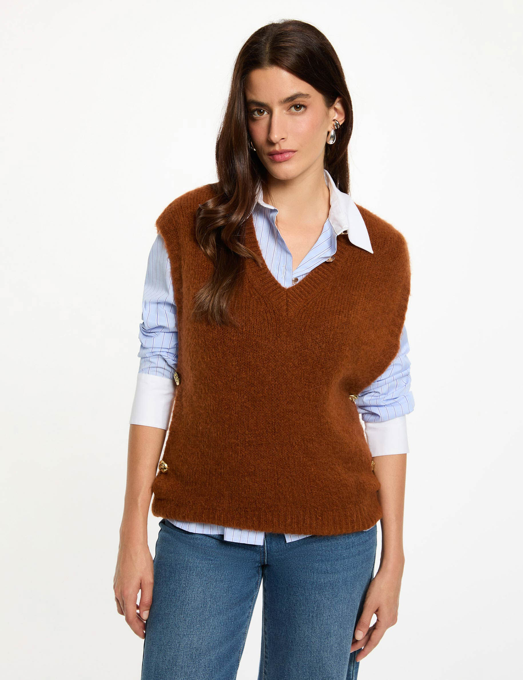 Pull sans manches cognac femme