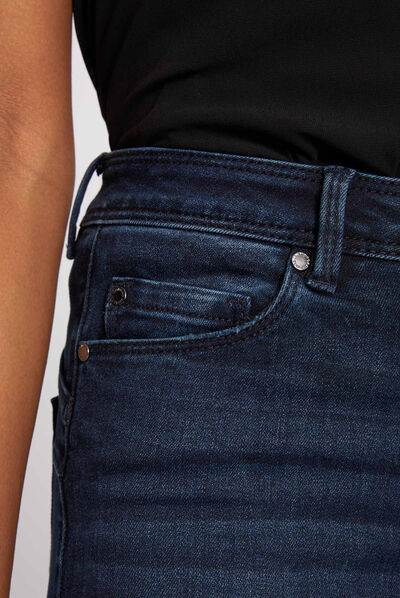 Jean slim effet délavé marine femme