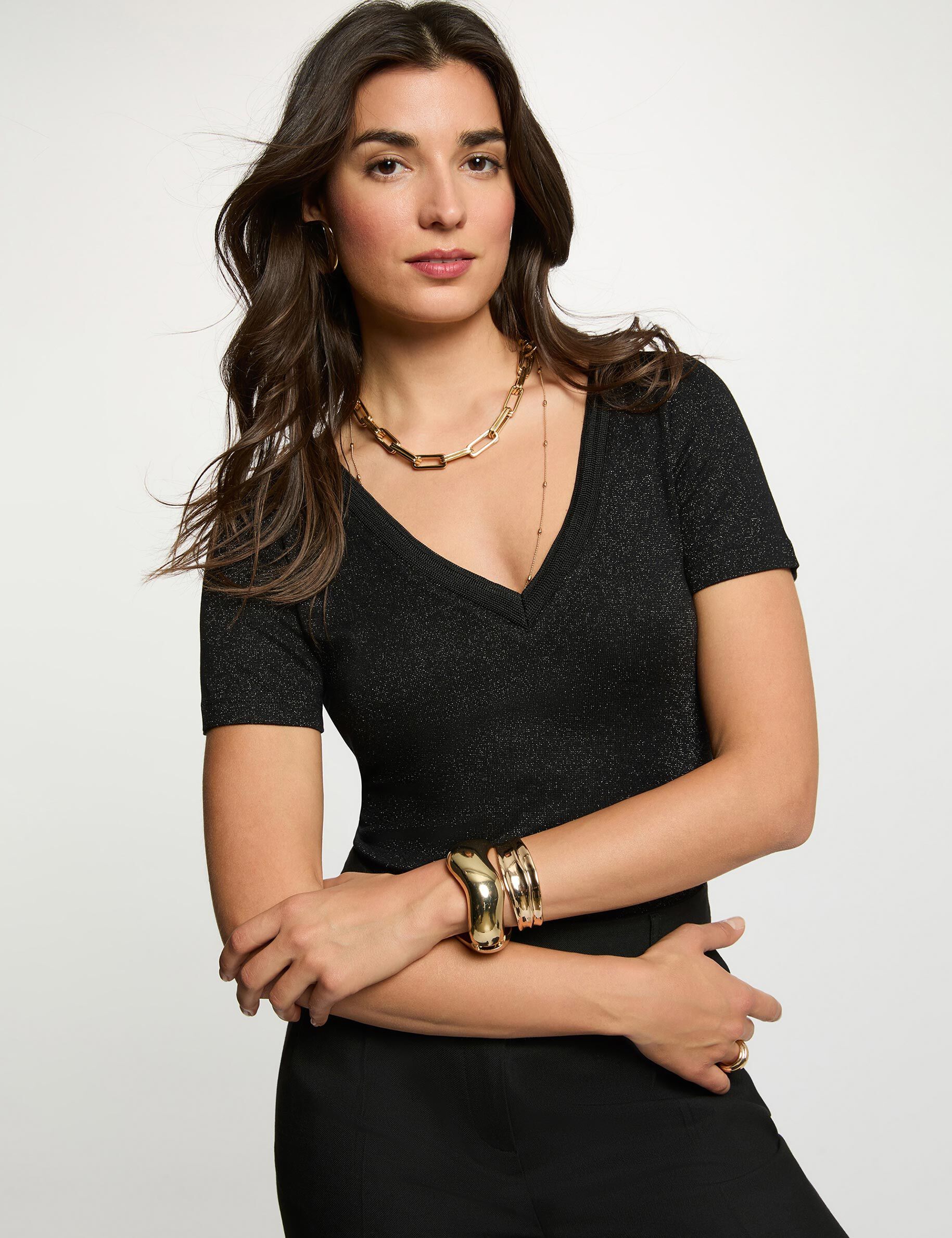 T shirt cintré col v femme - vue 4