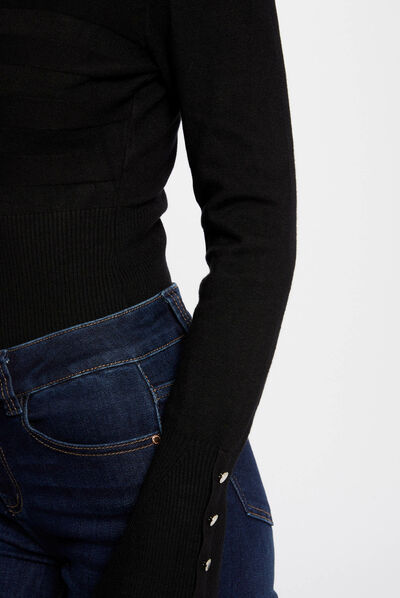 Pull manches longues avec col en V noir femme