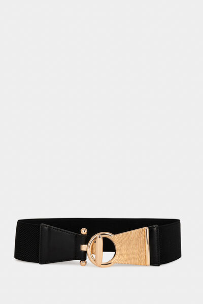 Ceinture élastiquée avec fermoir T noir femme