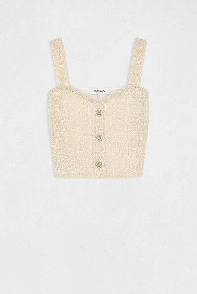 Pull débardeur fils métallisés ecru femme