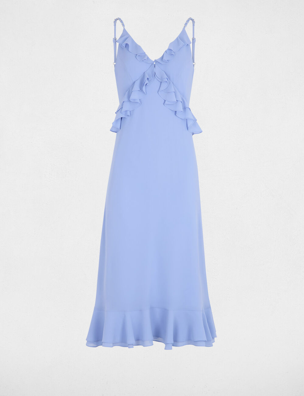 Robe mi-longue col v bleu femme
