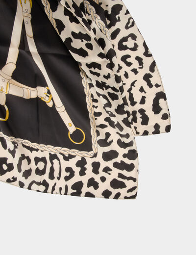 Foulard satin&eacute; l&eacute;opard noir femme