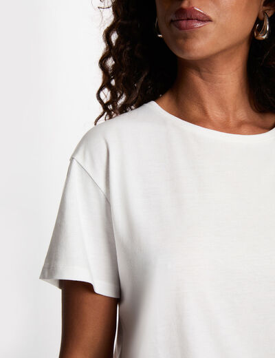 T-shirt imprim&eacute; col rond blanc femme