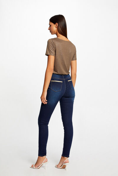 Jeans skinny à bandes métallisées jean brut femme