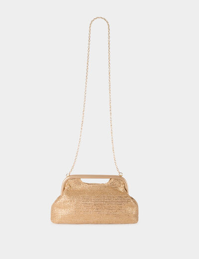 Pochette tress&eacute;e jaune or femme