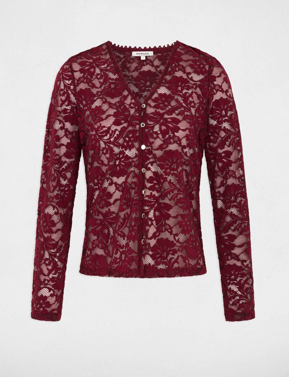 Chemise en dentelle col v prune femme