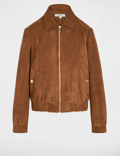 Blouson su&eacute;dine marron cognac femme