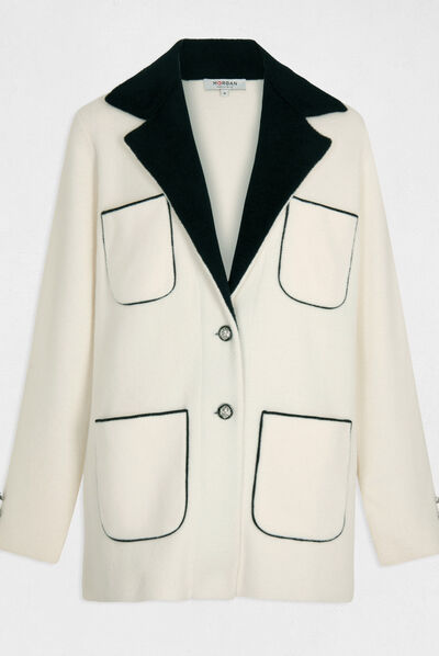 Gilet droit avec poches ecru femme
