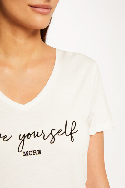 T-shirt manches courtes à inscription ecru femme