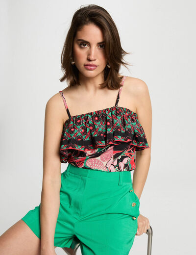 Top imprimé volants multicolore femme