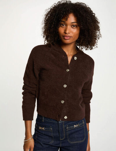 Gilet manches longues marron fonc&eacute; femme