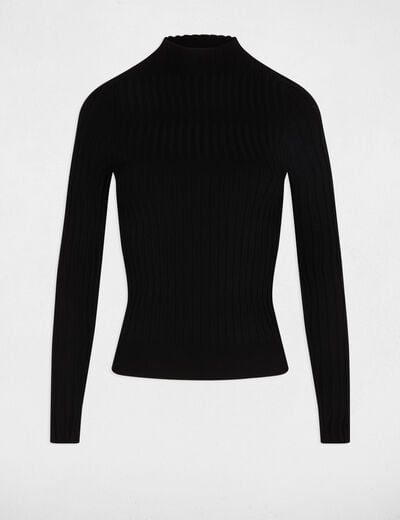 Pull cintr&eacute; col montant noir femme