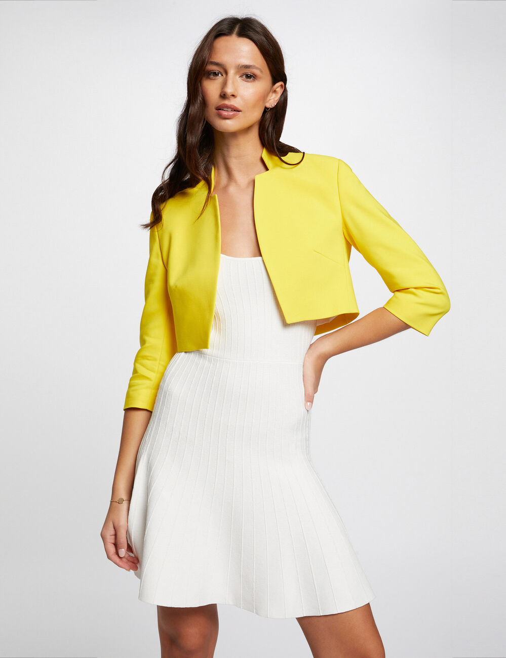 Veste bol&eacute;ro manches 3/4 jaune femme