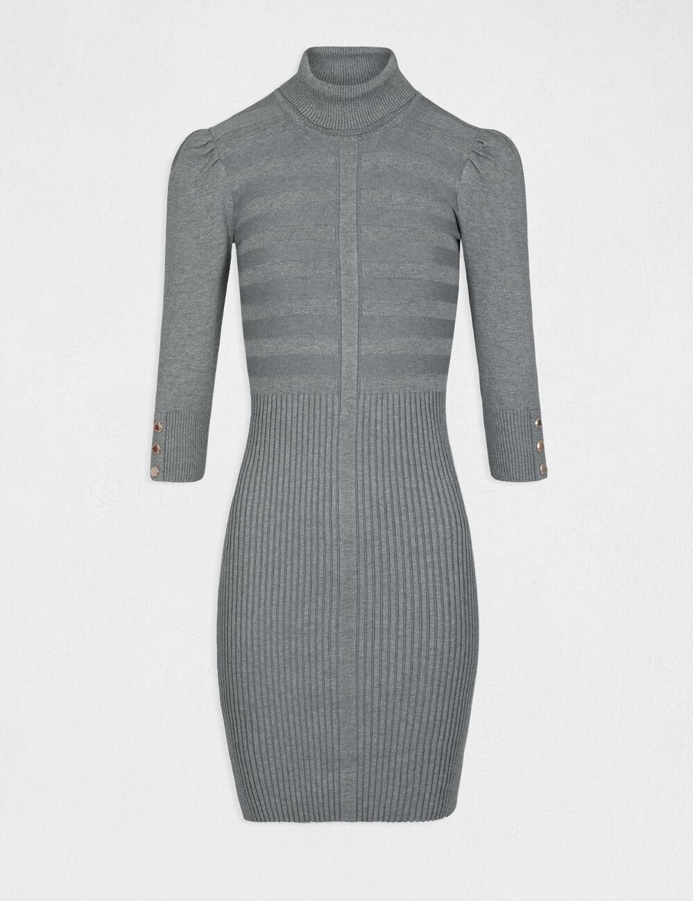 Robe pull ajust&eacute;e &agrave; col roul&eacute; gris fonc&eacute; femme
