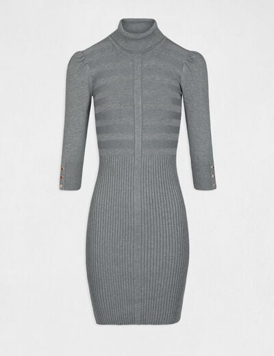 Robe pull ajust&eacute;e &agrave; col roul&eacute; gris fonc&eacute; femme