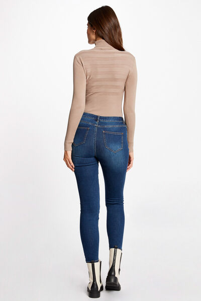 Pull manches longues col roulé marron moyen femme