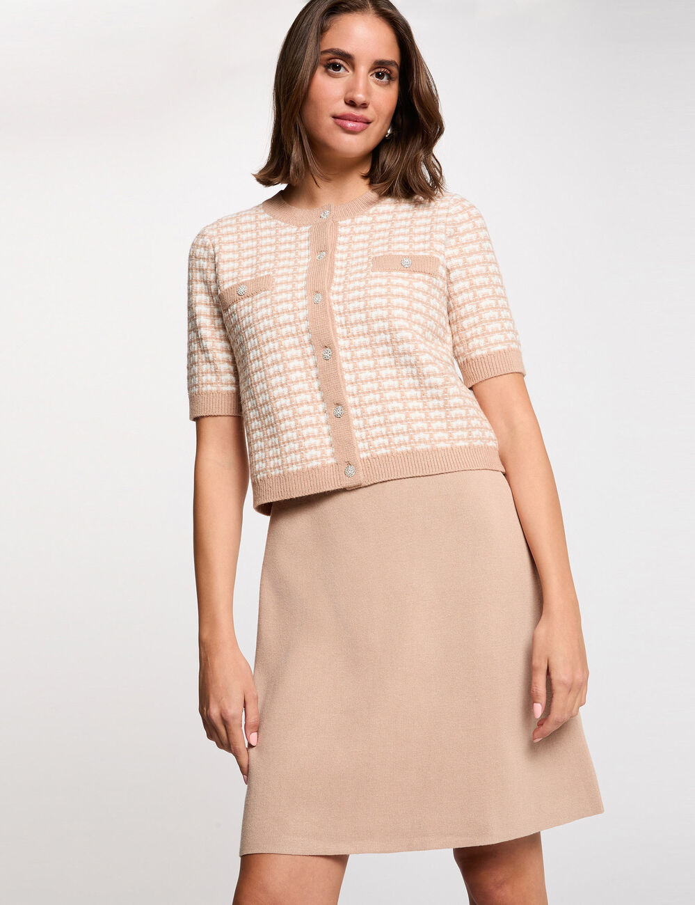 Robe tricot effet 2-en-1 taupe femme