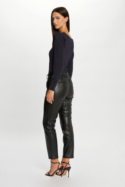 Pantalon ajusté simili cuir 7/8ème noir femme