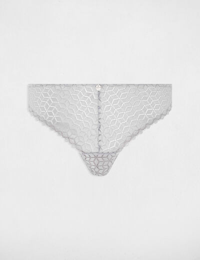 Tanga en dentelle couleur argent femme