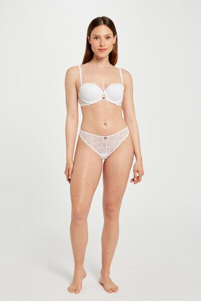 Tanga en dentelle blanc femme