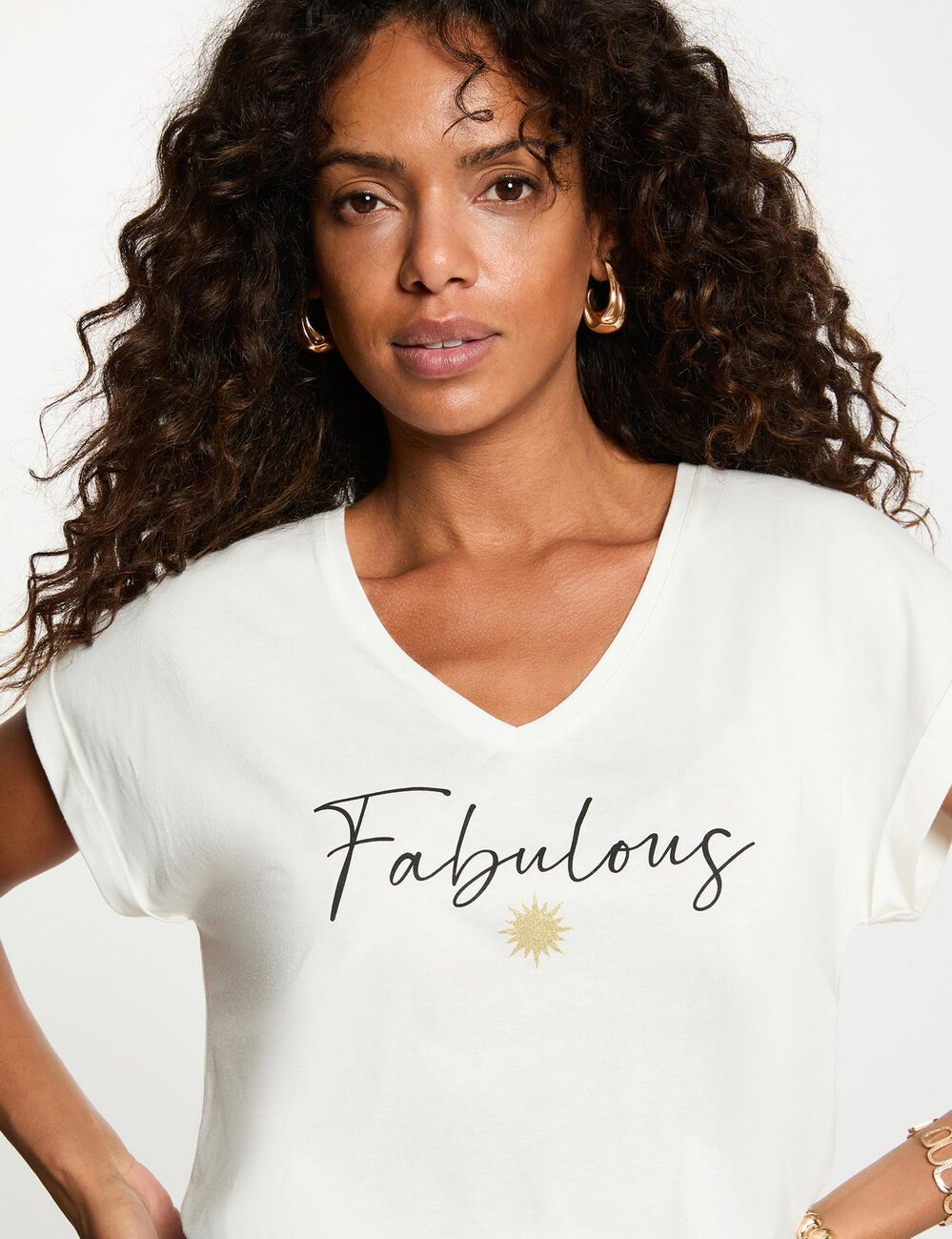 T-shirt col v manches courtes blanc femme