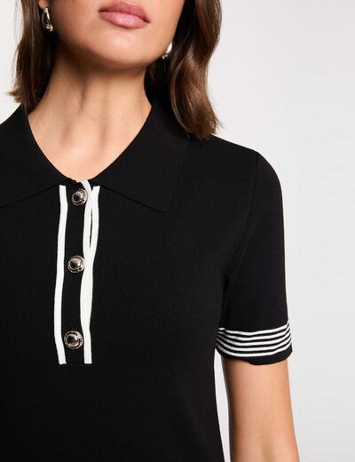 Robe tricot col polo noir femme
