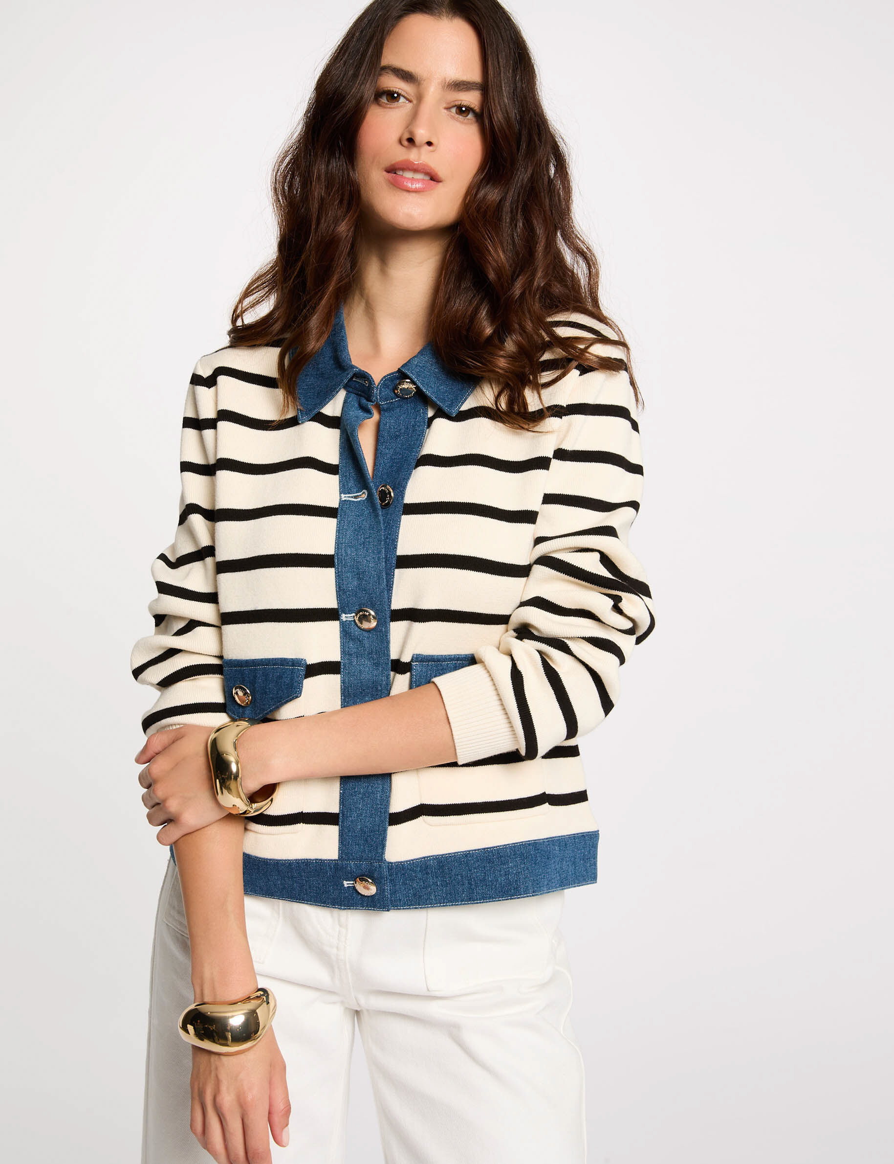 Gilet col à revers rayé - Morgan - Modalova