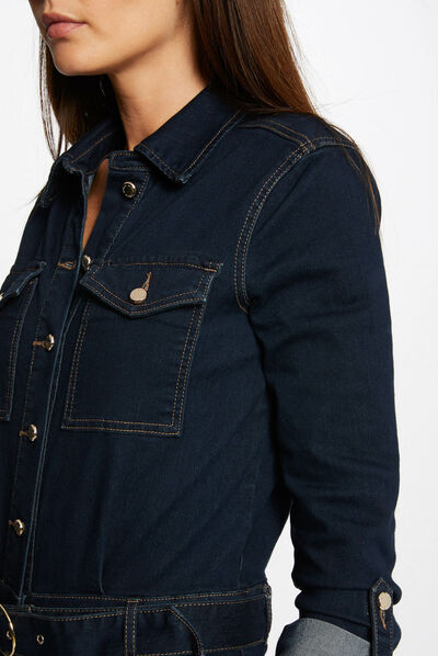 Combinaison ajustée boutonnée en jean jean brut femme