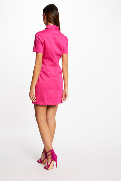Robe trapèze boutonnée avec boucle rose fonce femme