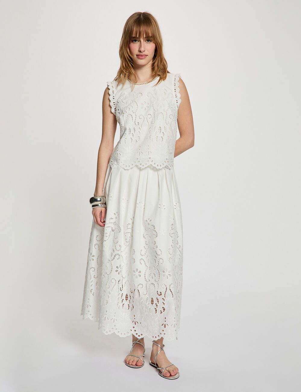 Top dentelle sans manches blanc femme