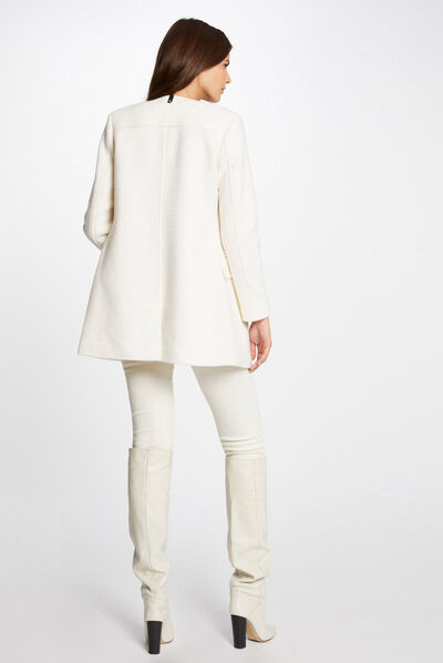Manteau droit boutonné ivoire femme