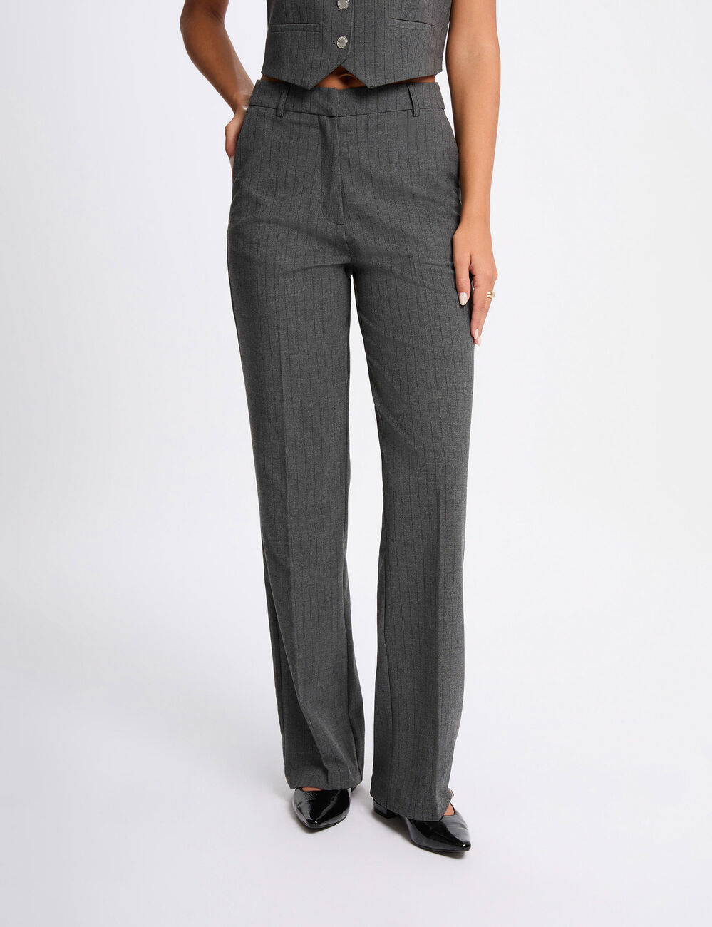Pantalon jambe large gris moyen femme