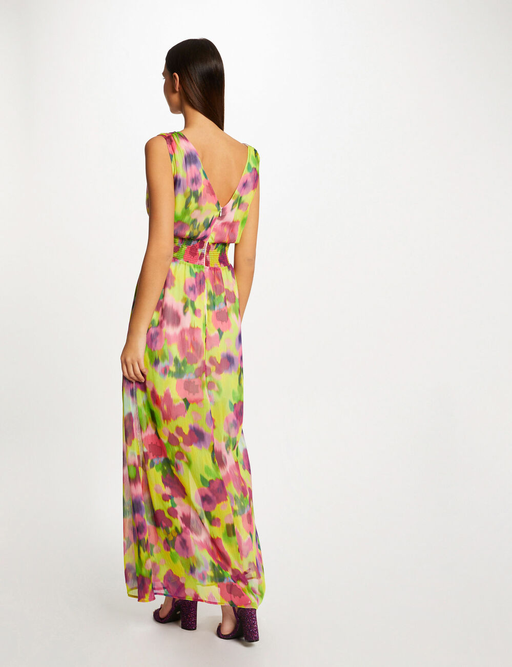 Robe longue cintr&eacute;e imprim&eacute; abstrait multico femme