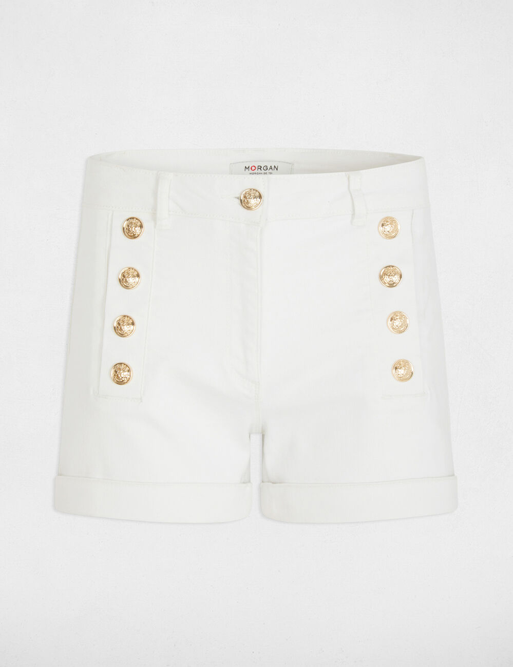 Short en jean boutons blanc femme