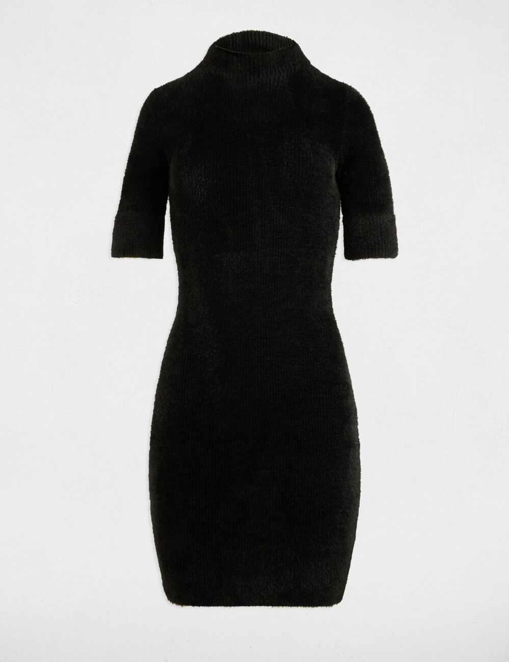 Robe pull ajustée manches courtes noir femme