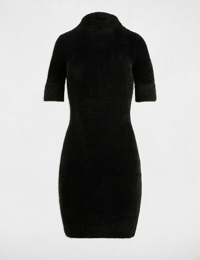 Robe pull ajustée manches courtes noir femme