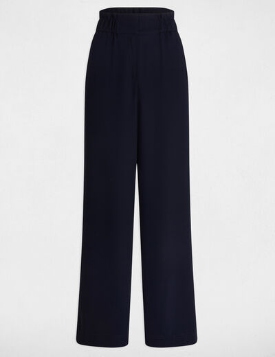 Pantalon large taille haute bleu marine femme