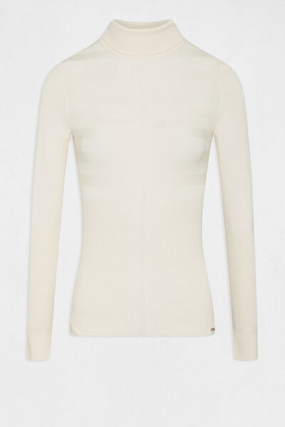 Pull manches longues col roulé ivoire femme