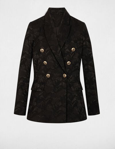 Veste jacquard ajust&eacute;e noir femme