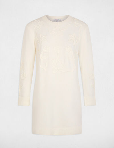 Robe tricot manches longues ivoire femme