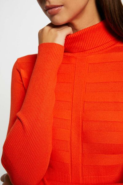 Pull manches longues col roulé orange femme