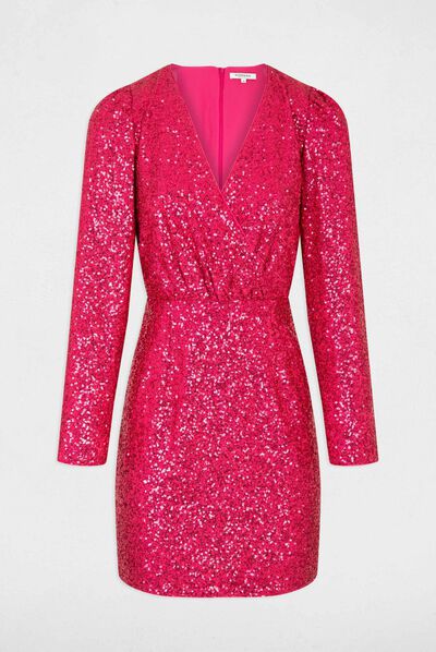 Robe de Cocktail Courte Rose à Paillettes pour Femme, Tenue de