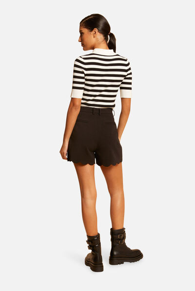 Pull manches courtes à rayures noir femme