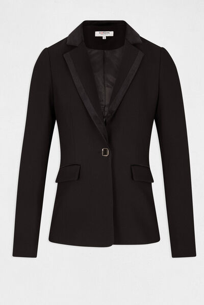 Veste tailleur cintrée détails velours noir femme