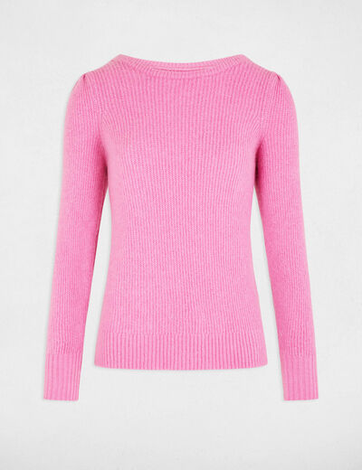 Pull col rond manches longues rose moyen femme