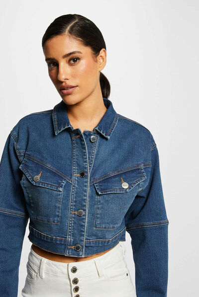 Veste droite boutonnée en jean jean stone femme